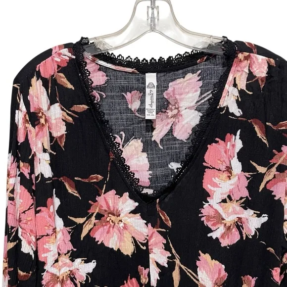 American Rag Floral Black Lace Trim Long Sleeve Dress Women’s Size XXL - Picture 4 of 9